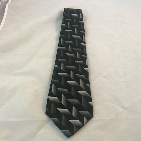 Pierre Cardin Tie Pattern Business Casual Silk Neutral Black Trendy Staple Piece - Picture 1 of 5